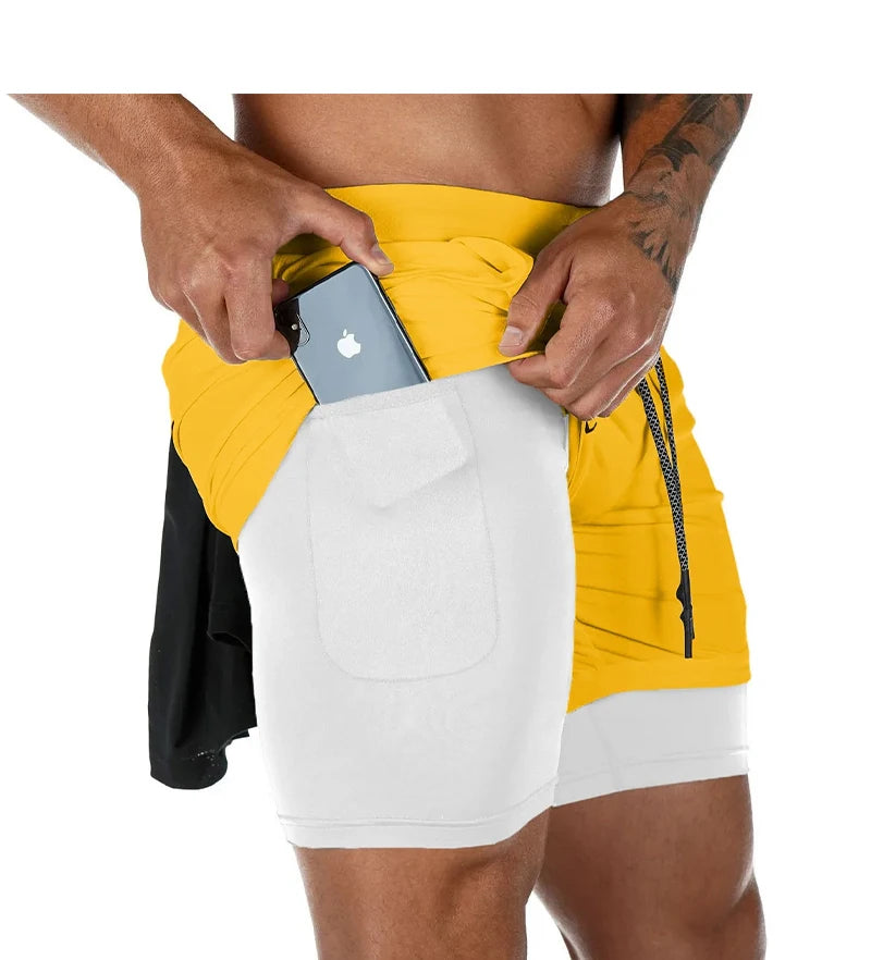 Men Running Shorts Camo Gym Sports Shorts 2 in 1 Quick Dry Workout Fitness Training Jogging Short Summer with Pocket Men Shorts