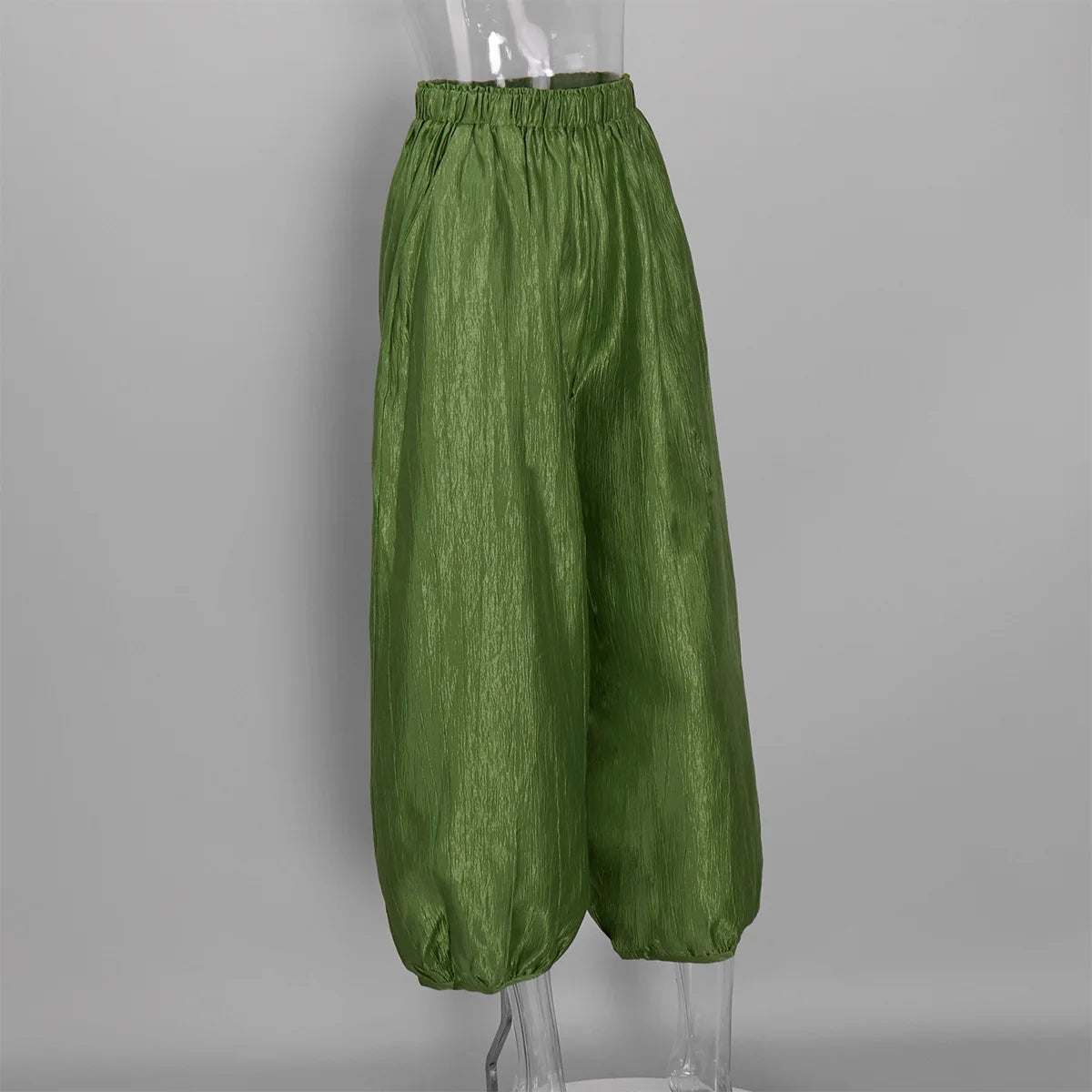 Women's Shiny Satin Solid Loose Fit Lantern Pants Elastic Waist Trousers Casual High Waist Commute Puffy Balloon Streetwear
