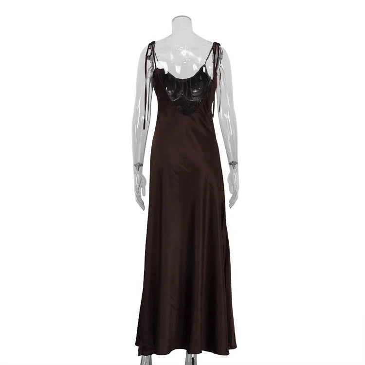 Sexy Backless Strap Sleeveless Satin Female Dress Chic Women High Waist Bodycon Maxi Dress 2026 New Summer Casual Dresses