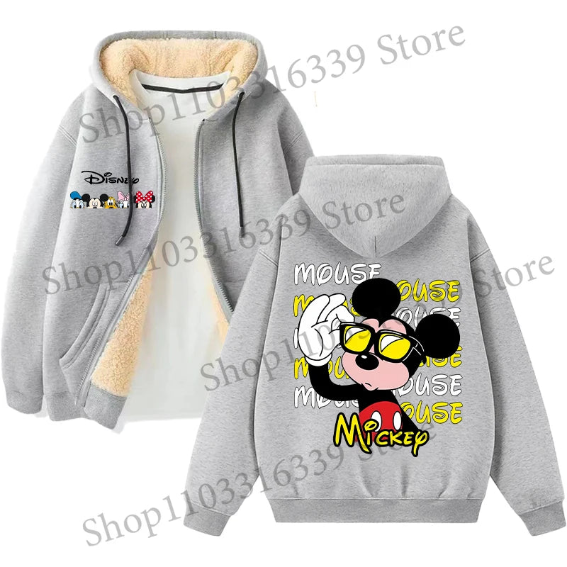 Mickey Mouse Sweatshirt Coat Male Female Autumn Winter New Thicken Long Sleeve Hooded Tops Outerwear Cartoon Clothing Xmas Gift
