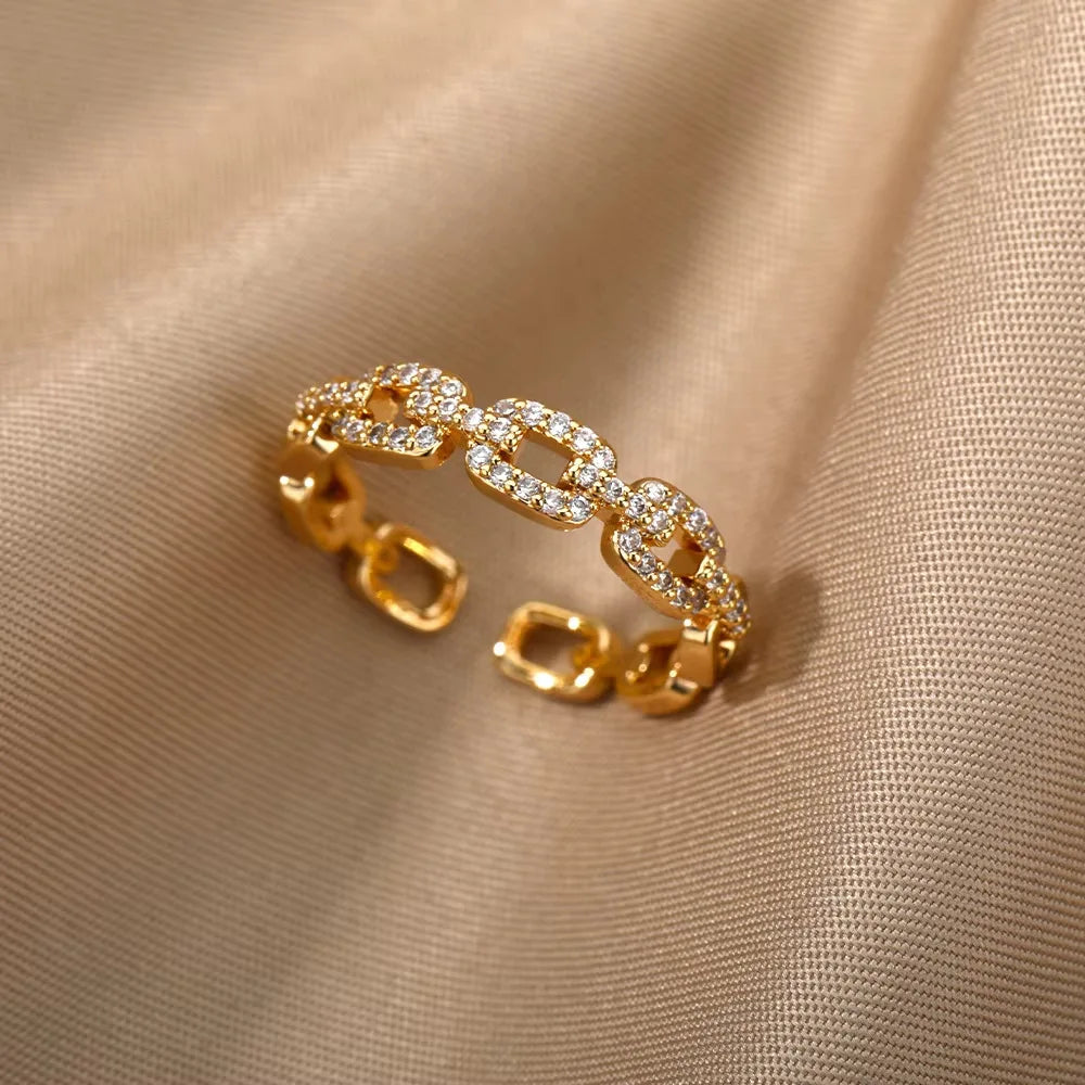 ZAKOL 5 Styles Golden Gorgeous Zircon Open Rings for Women Shining Geometric Crystal CZ Engagement Proposal Ring Gift