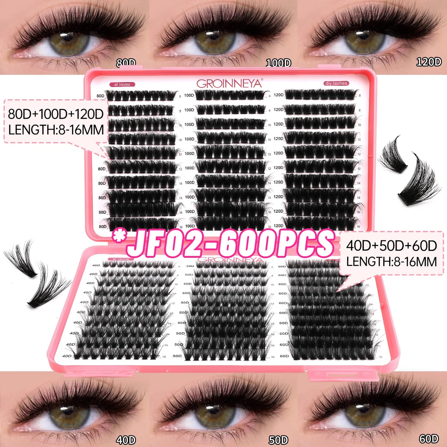 GROINNEYA DIY Cluster Lash Extensions – Fluffy Cat Eye Lashes