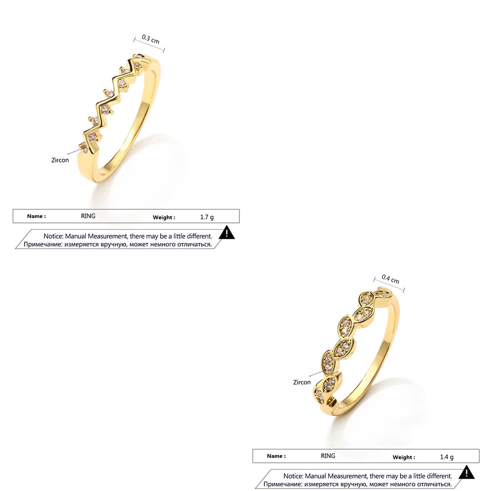 ZAKOL Minimalist Fashion 18K Gold Color Leaf Zircon Finger Ring for Women Exquisite Anniversary Birthday Jewelry Gift