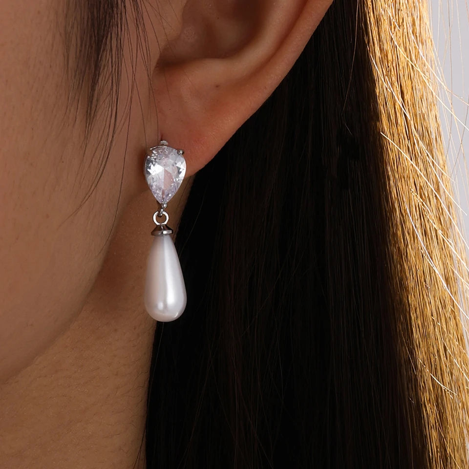 ZAKOL 9 Types Long Teardrop Shaped Cubic Zirconia Dangle Earrings for Women Gorgeous Sparkling CZ Bridal Earrings Jewelry Gifts