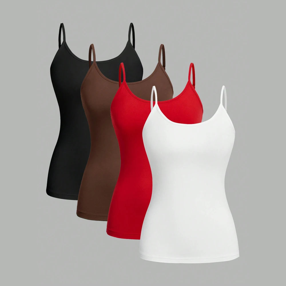 4-Pack Solid Color Camisole Tank Tops – Adjustable Straps
