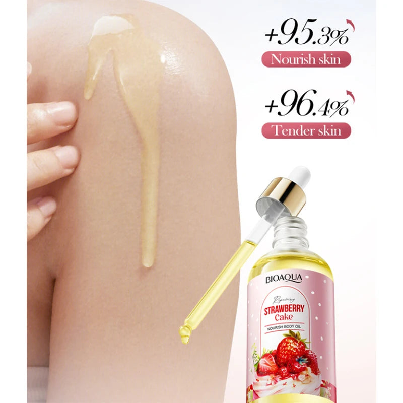 Fruity Strawberry Cake Body Oil 100ml Soothing Smoothing Body Massage Oil Moisturizing Improve Rough Dry Skin Daily Body Care