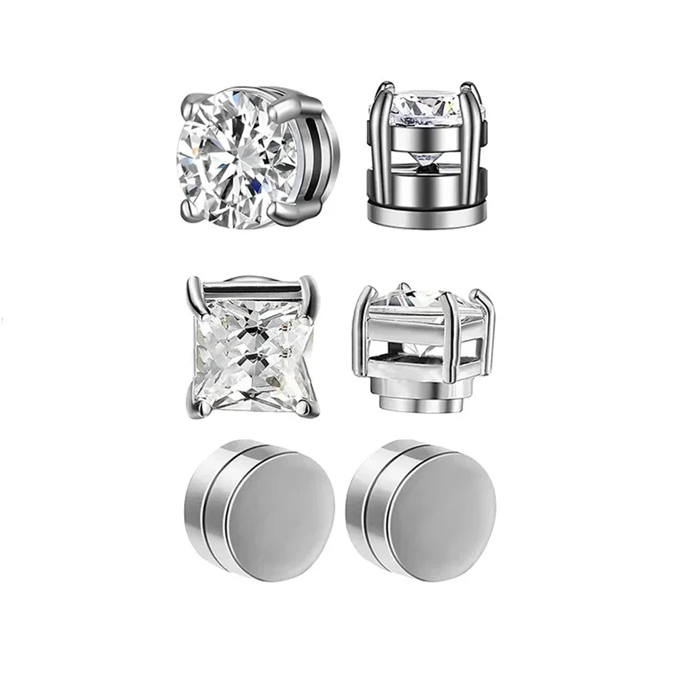 ZAKOL Crystal CZ Strong Magnetic Ear Stud Clip Earrings for Men Women Punk Round Zircon Magnet Earrings Non Piercing Jewelry