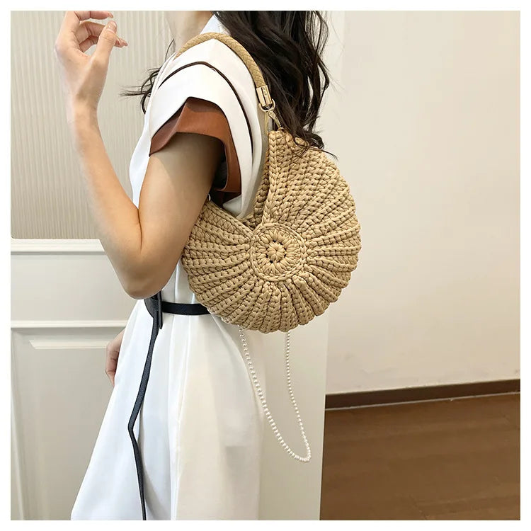 Handcrafted Shell Shaped Crossbody Bag Women's Beach Style Handbag City Simple Cotton Liner Soft round Shape Double Shoulder ...