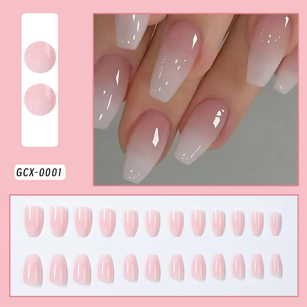 24Pcs White French Press On Nails 3D Bow Design Full Cover Wearable False Nails Short Square Head Ballet Fake Nails For Women