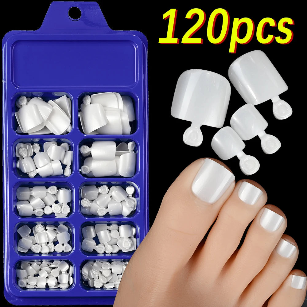 144/120Pcs Mixed Short Square False Toenails Acrylic Full Cover False Toe Nails Foot Nail Tips Extension Women Press on Toenails