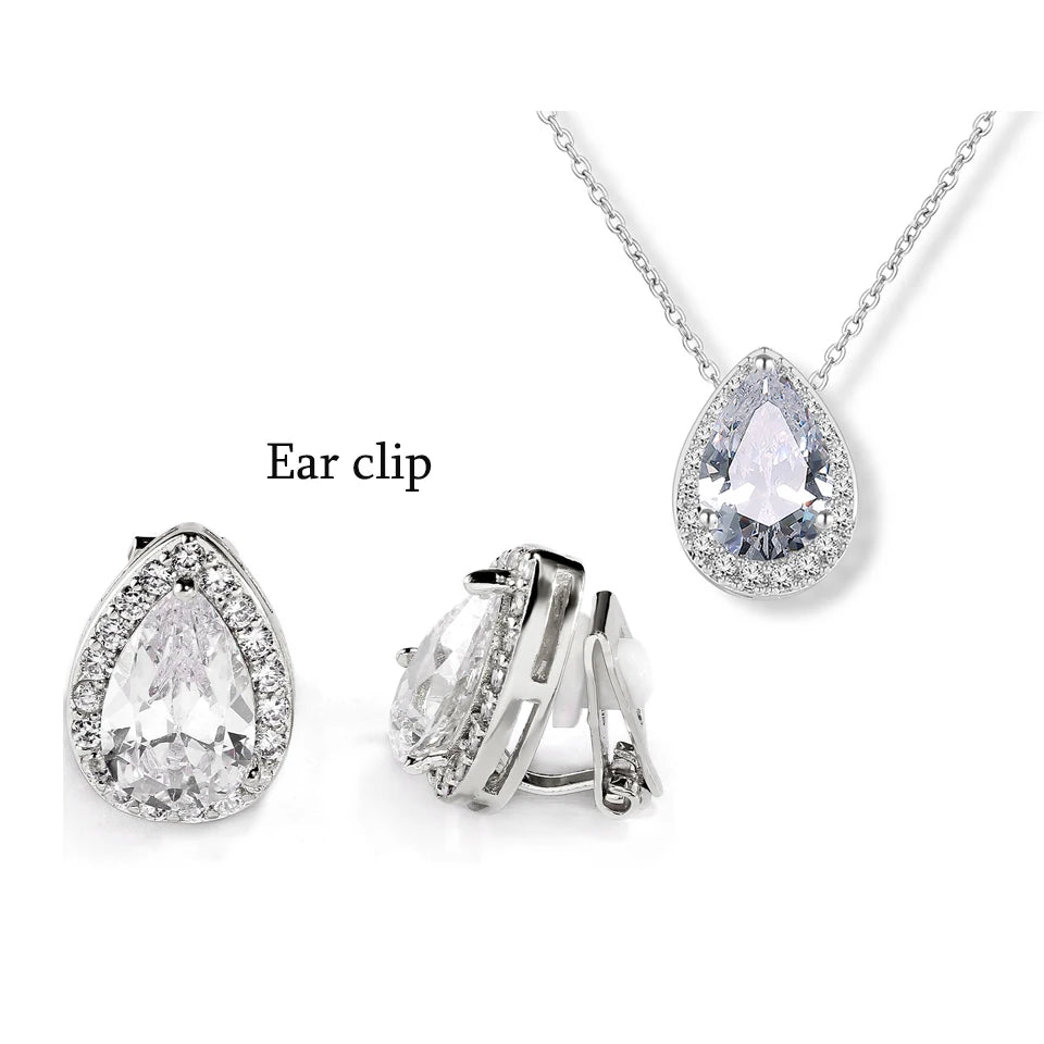 ZAKOL Classic Water Drop Zirconia Wedding Jewelry Set for Women Shiny AAA Cubic Zircon Earrings Necklace Jewelry Sets Gift