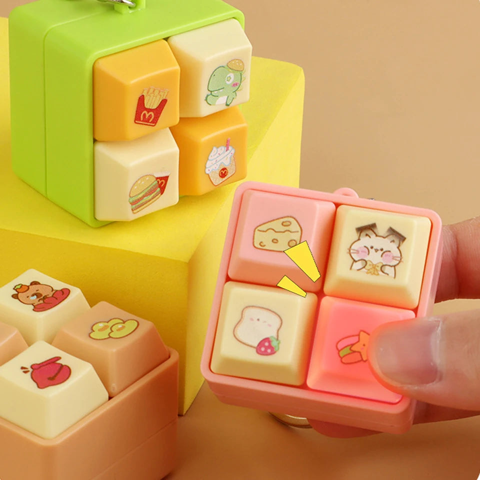 ZAKOL Cartoon Fidget Keychain DIY Keyboard Keys Button Squeeze Music Keychain Pass The Time Relief Stress Four-square Keychain
