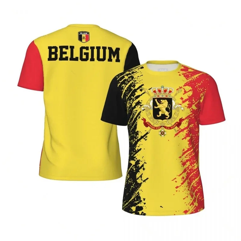 Mens Belgium 3D Print Football T Shirt Breathable Loose Short Sleeve Running Sports Casual Streetwear for Summer