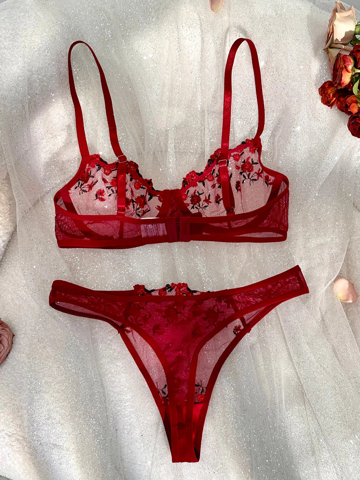 French-style floral embroidery lace lingerie set,sexy and pure desire sheer bra support,Valentine's Day party