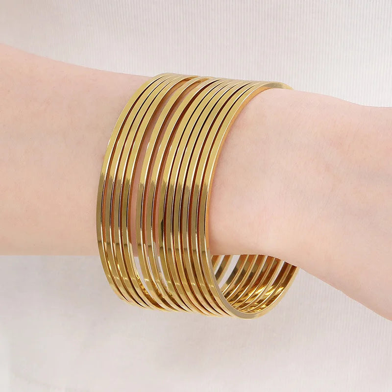 ZAKOL 2mm Width Stainless Steel Smooth Circles Bracelet for Women Minimalist Fashion Waterproof Stackable Jewelry