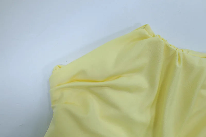 Chic Irregular Pleated Ruched Strapless Dress Women Sleeveless Off Shoulder Slim Short Dresses 2026 New Lady Evening Party Gowns