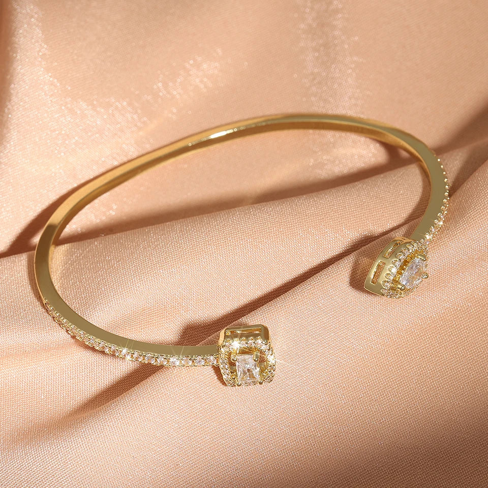 ZAKOL Classic Geometric Water Drop Square Zircon Adjustable Open Bracelets Shiny CZ Cuff Bangle Wedding Party Jewelry Gift