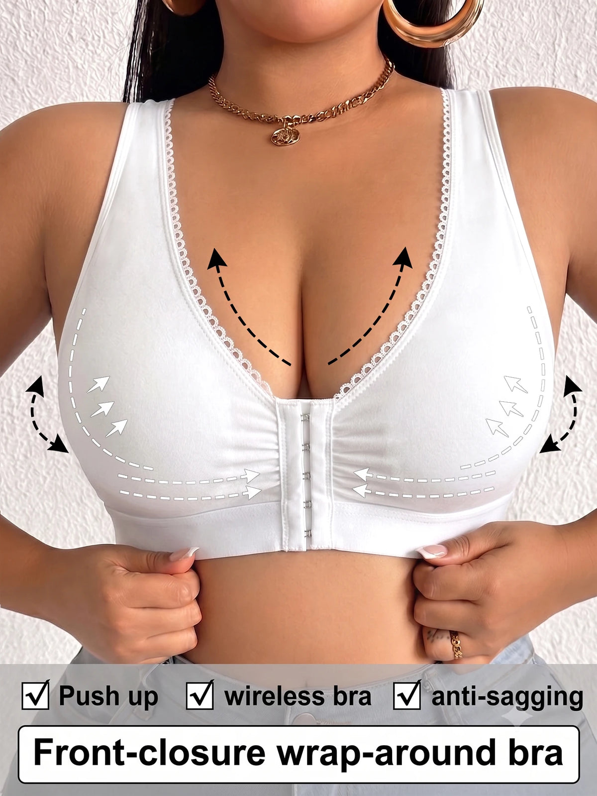 Full Cup Plus Size Women Bra Front Closure Wireless Unlined Thin Cup Gathering Brassiere Comfort Side Support Everyday Bra