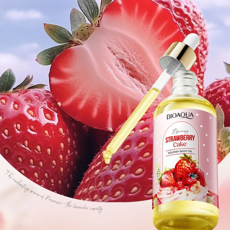Fruity Strawberry Cake Body Oil 100ml Soothing Smoothing Body Massage Oil Moisturizing Improve Rough Dry Skin Daily Body Care