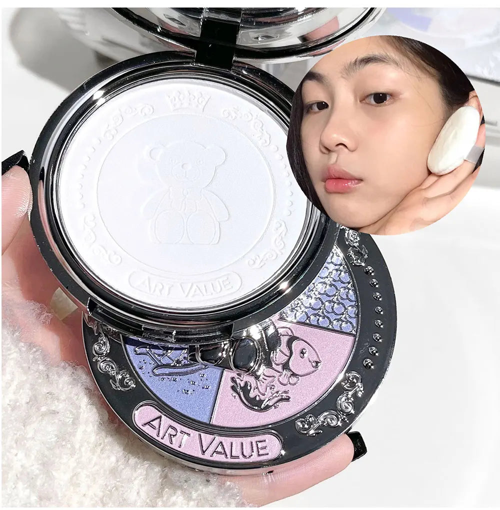 Art Value Bear Knight Soft Focus Pressed Powder Matte Natural Makeup Setting Makeup Brightening Makeup Loose Powder