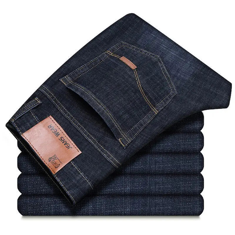 Men's Comfortable Soft Business Casual Denim Trousers Slim Fit Straight Pants Fashion Male Brand Light Luxury Stretch Clothing