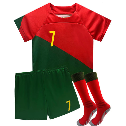 Boys Soccer Jerseys Kids 7 Football for Boys Girls Youth Soccer Shirts and Shorts Kit Set for 4-13 Years
