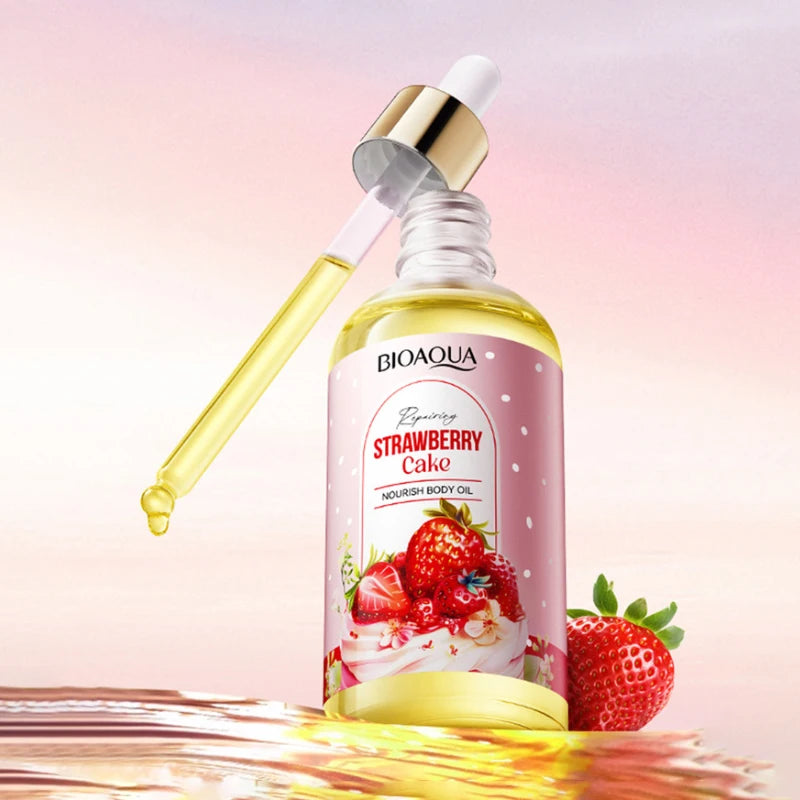 Fruity Strawberry Cake Body Oil 100ml Soothing Smoothing Body Massage Oil Moisturizing Improve Rough Dry Skin Daily Body Care