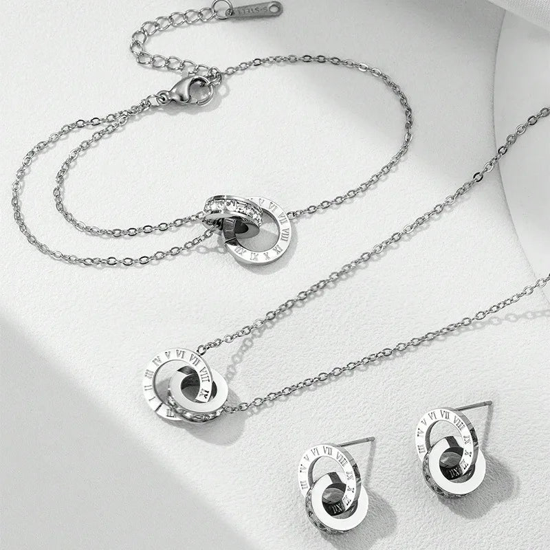 ZAKOL Women's Classic Roman Numerals Earring Necklace Bracelet Set for Women Girls Versatile Simple Daily Jewelry Sets