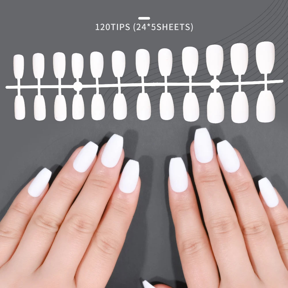 120pcs Frosted Matte False Nail Detachable Full Cover Artificial Fingernails Ballet Square Head Press On Fake Nail Tips