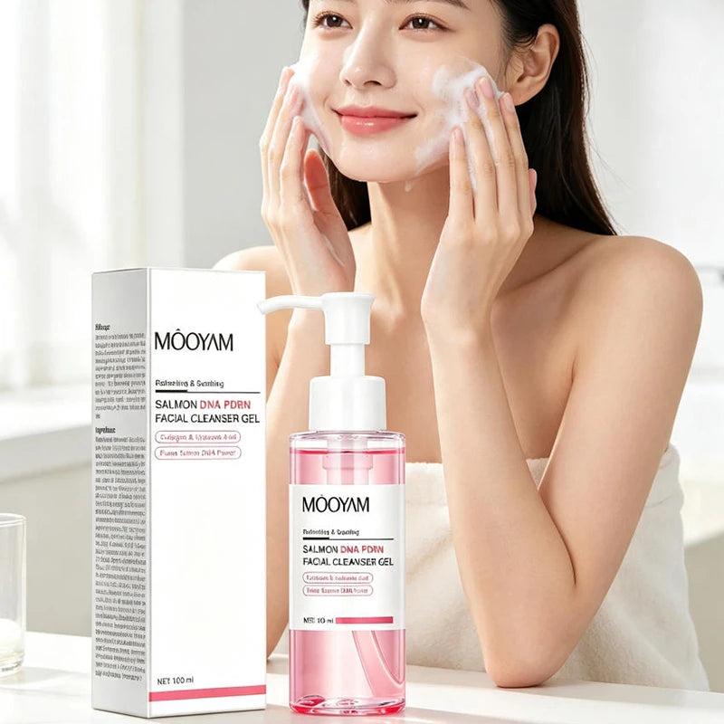 Salmon Pink PDRN Skincare Set Firming Soothing Massage Eye Cream Glow Moisturizing Toner Oil Control Cleansing Gel Facial Wash