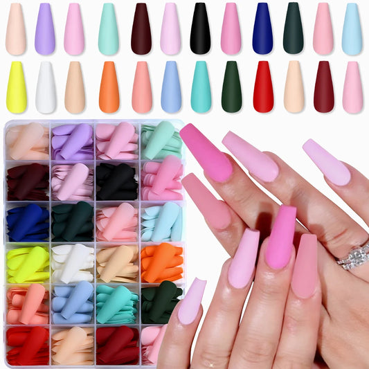 576pcs/box Frosted Colorful Long Coffin Fake Nails Acrylic Square Full Cover False Nails for Women DIY Press On Nails Extension
