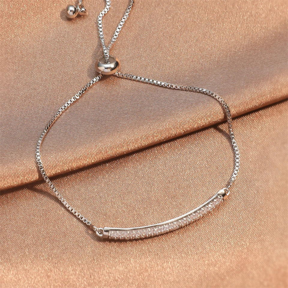 ZAKOL Simple Round Crystal Zirconia Adjustable Chain Bracelet White Gold Color Fashion Jewelry Birthday Gifts for Women