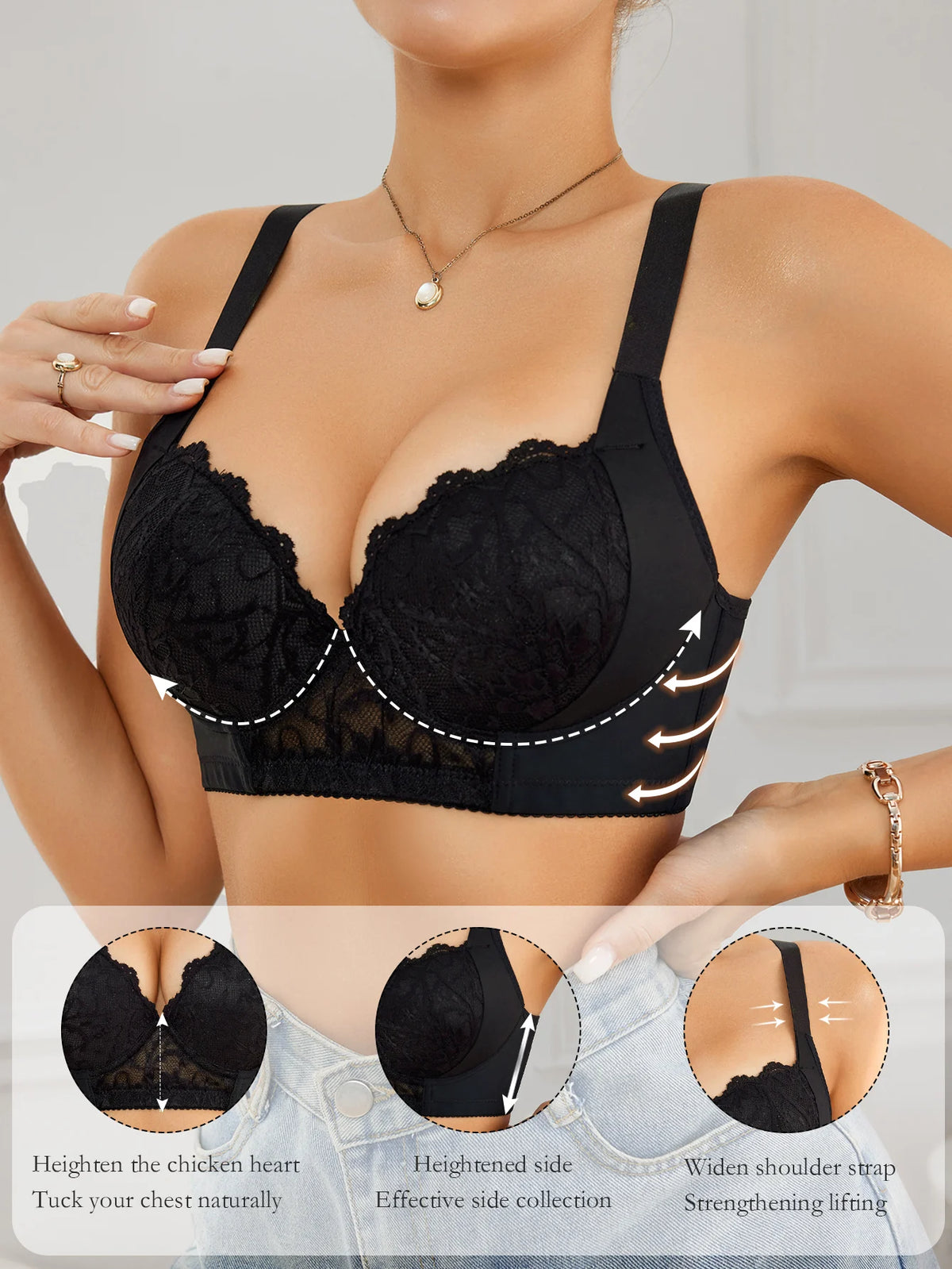 Floral Lace Women Bra Side-Breast-Enhancing Underwear with Underwire Minimizer Comfortable Wide Straps Intimates Bra