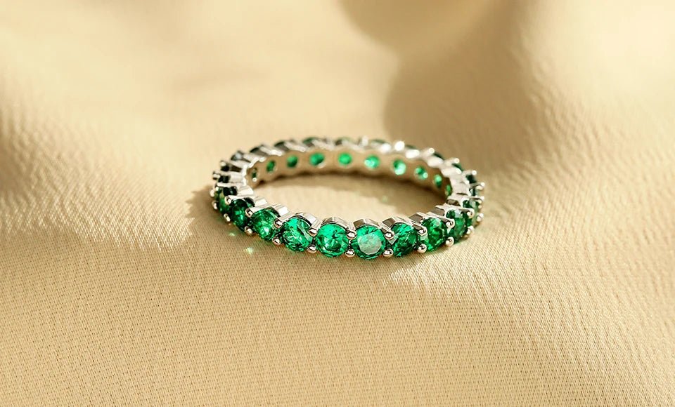 ZAKOL Fashion Round White Green Cubic Zirconia Wedding Rings for Women Girl Party Jewelry Birthday Gift RP189