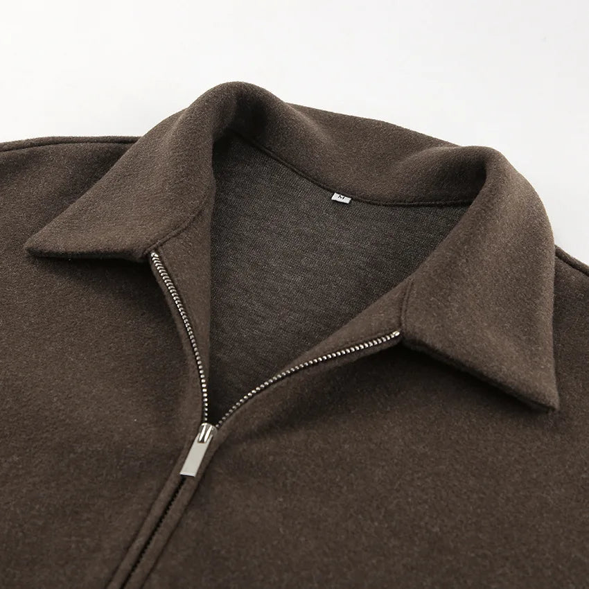 Elegant Women's Woolen Coat Zipper Long Sleeve Blazer Thick Warm Office Lady Tops 2026 Autumn Winter Fashion Short Streetwear