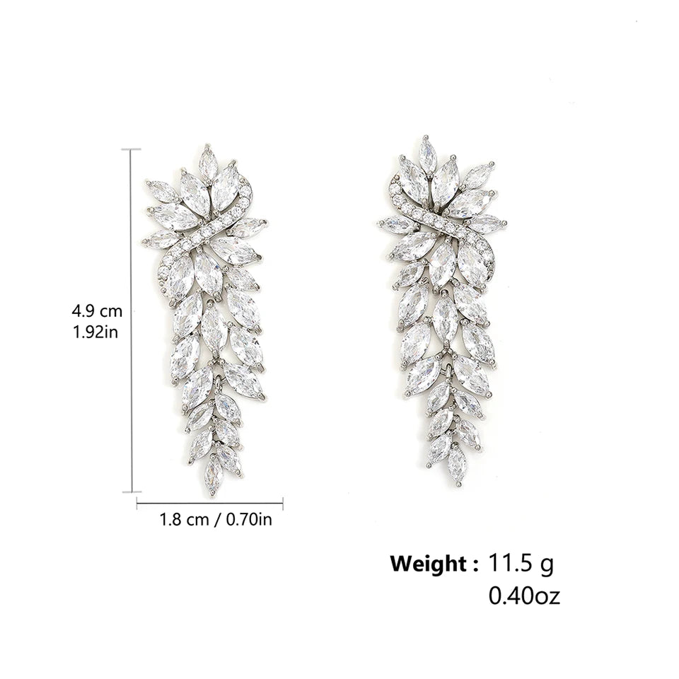 ZAKOL Gorgeous Marquise CZ Wedding Prom Jewelry White Cubic Zirconia Leaf Long Dangle Earrings for Brides Party