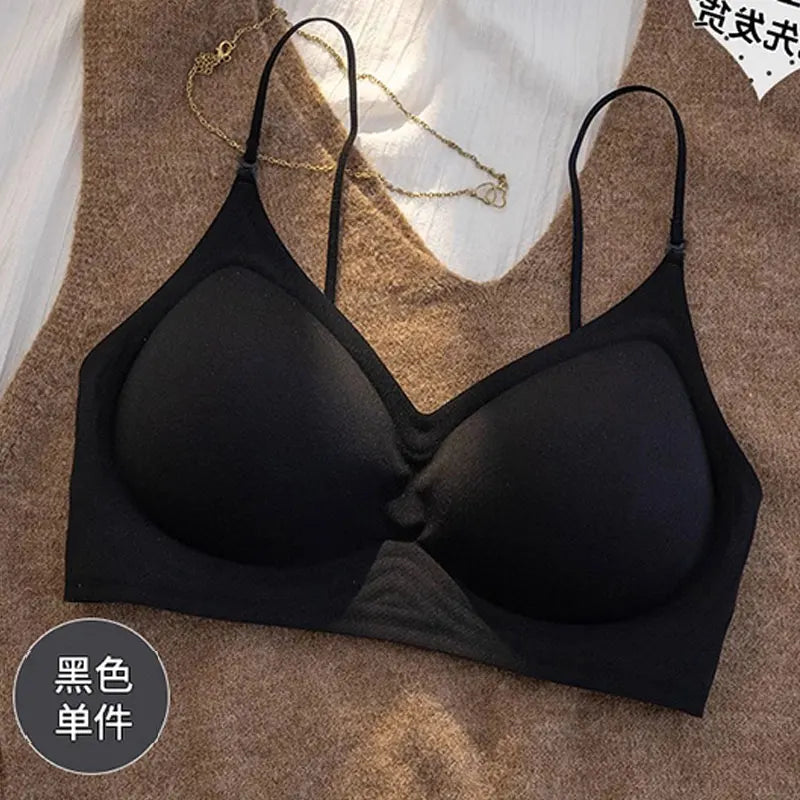 セクシー Bralette Small Chest Gathering Seamless Thin Straps Backless Wirefree Comfort Fixed Cup Lingerie Invisible Support Women US