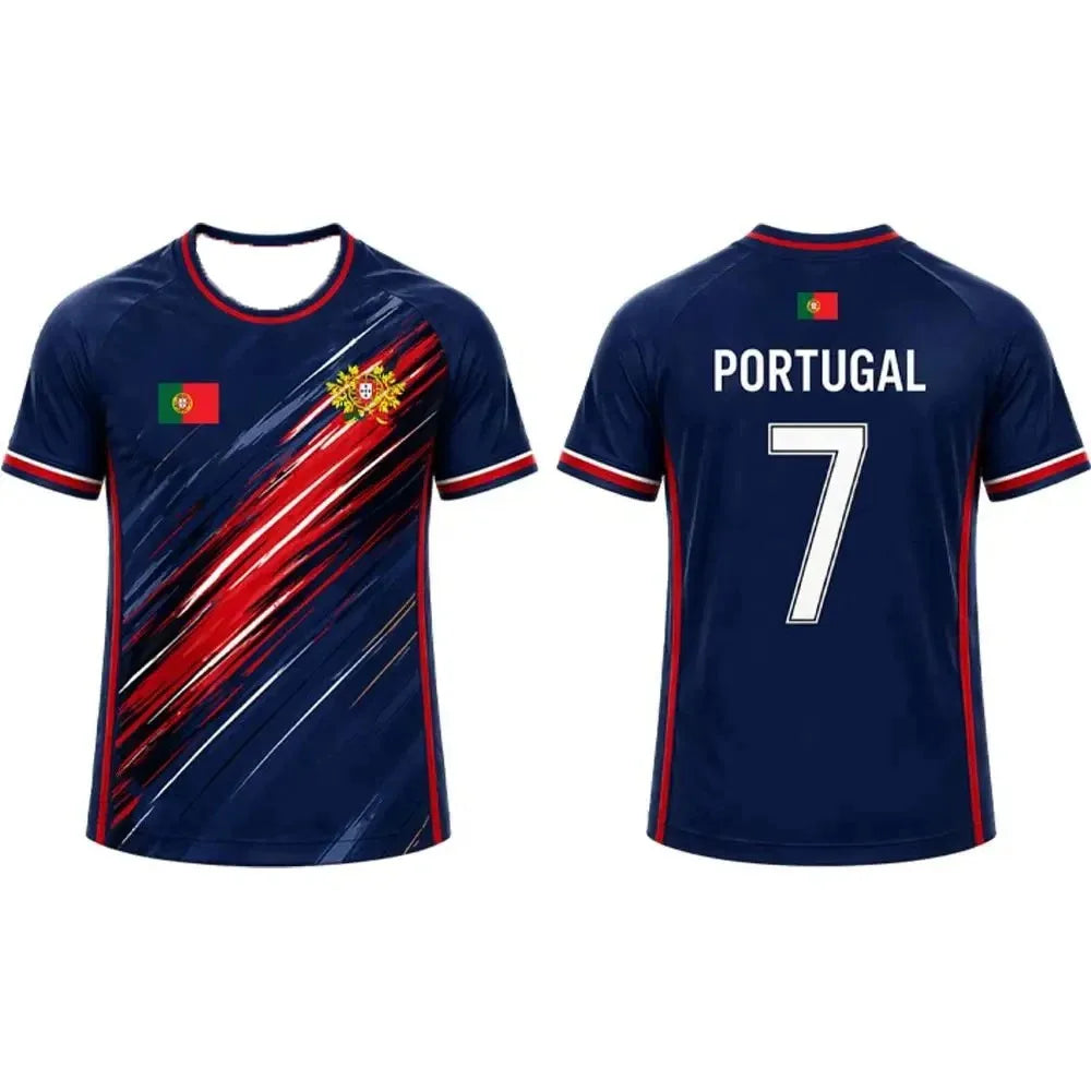 Portugal Soccer Jersey T Shirt Brush Stroke Stripe Print Family Style for Kids Adults Breathable Quick Dry Tee for Training