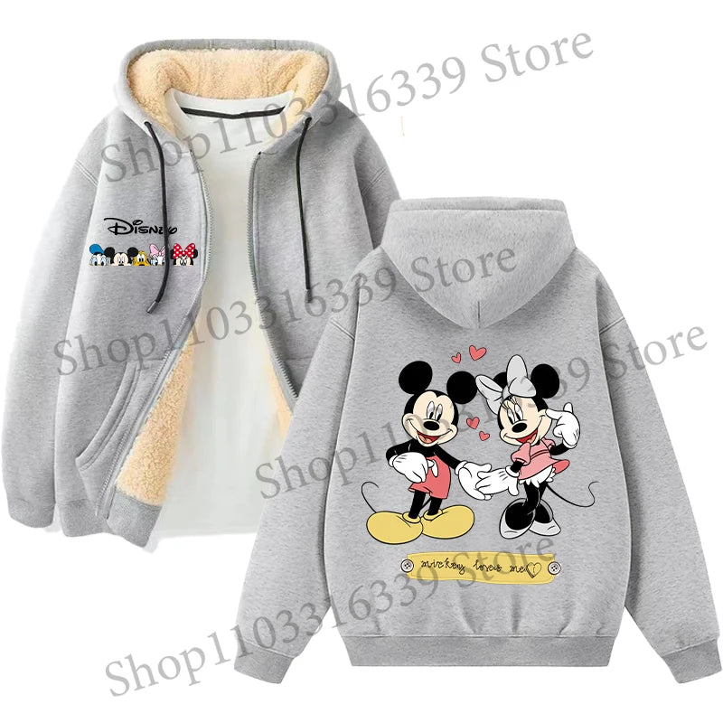 Mickey Mouse Sweatshirt Coat Male Female Autumn Winter New Thicken Long Sleeve Hooded Tops Outerwear Cartoon Clothing Xmas Gift