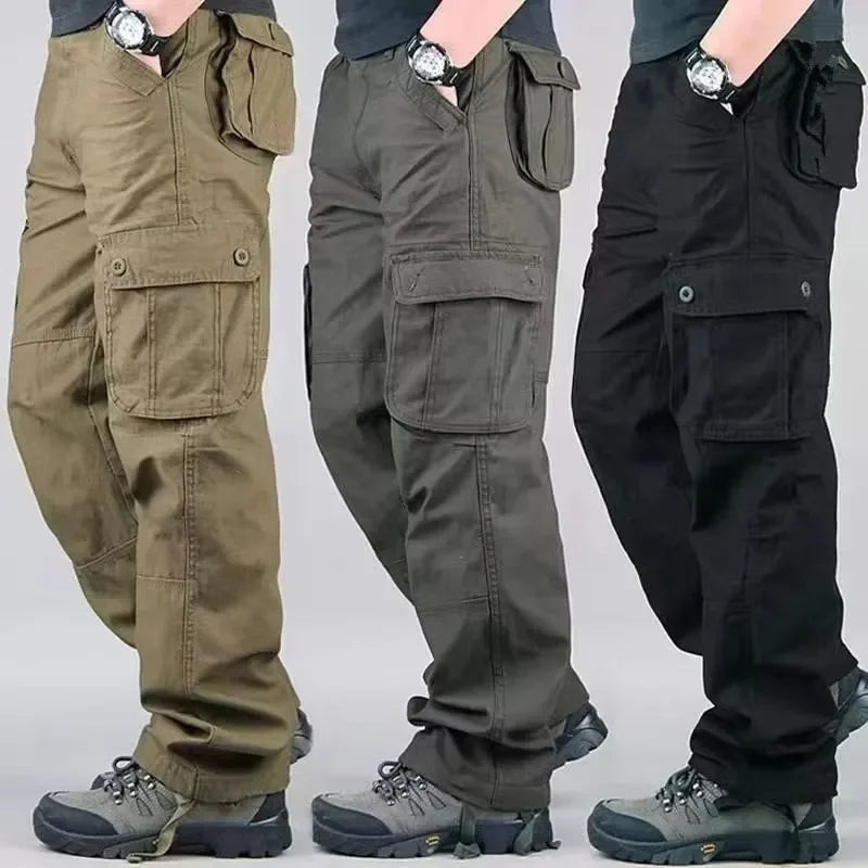 Multi-PocketCargo Pants Men Loose-Fit Casual Pants Outdoor Straight-Leg Tactical Pants Durable Workoveralls Trendy