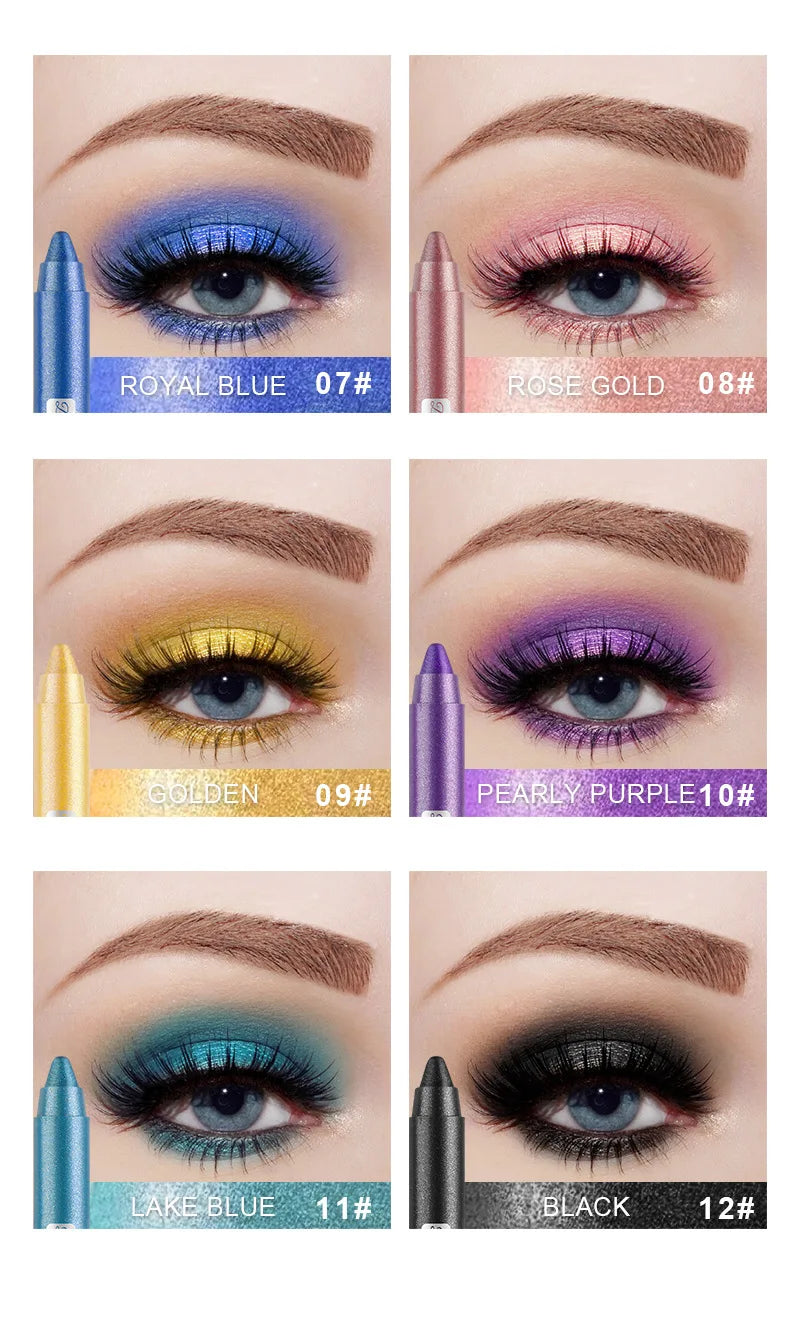 12 Color Highlighter Eyeshadow Pencil Waterproof Glitter Matte Nude Eye Shadow Makeup Pigment Cosmetics Blue White Eyeliner Pen
