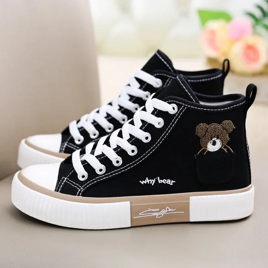 Cute Women’s Canvas Sneakers – Breathable High-Top Vulcanized Flats | حذاء نسائي قماشي كاجوال – سنيكرز عالية مريحة وبتصميم فلكنايزد
