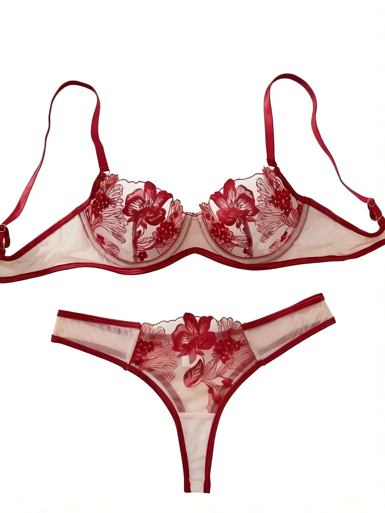 Elegant Red Sexy Nighty Underwire Bra Underwear Set Party Club Night Women Chef Ultrathin Underwear set