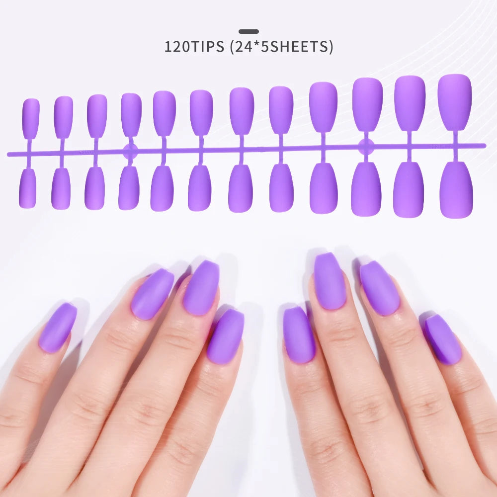 120pcs Frosted Matte False Nail Detachable Full Cover Artificial Fingernails Ballet Square Head Press On Fake Nail Tips