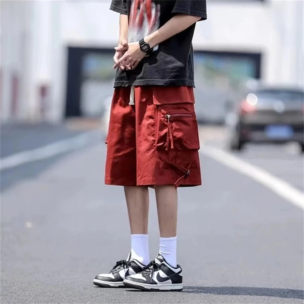 2024 Black Cool Cargo Shorts for Men and Women Couples Thin Loose Dopamine Sports Casual Korean Hip Hop Outwear Shorts Men