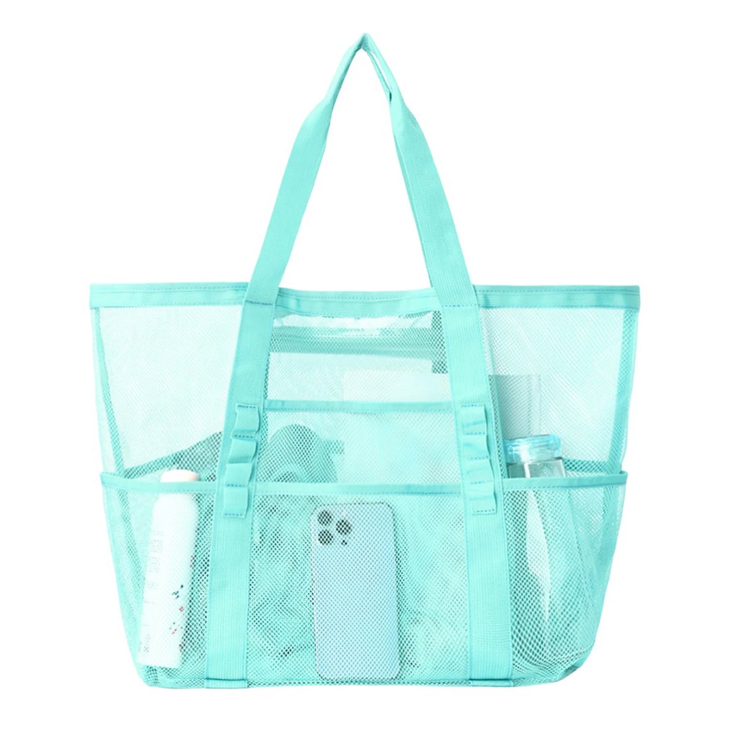 Mesh Beach Bags Beach Tote Bag With Multi Pockets Large Capacity Travel Tote Handbag Swim Pool Bag Multifunctional Storage Bag