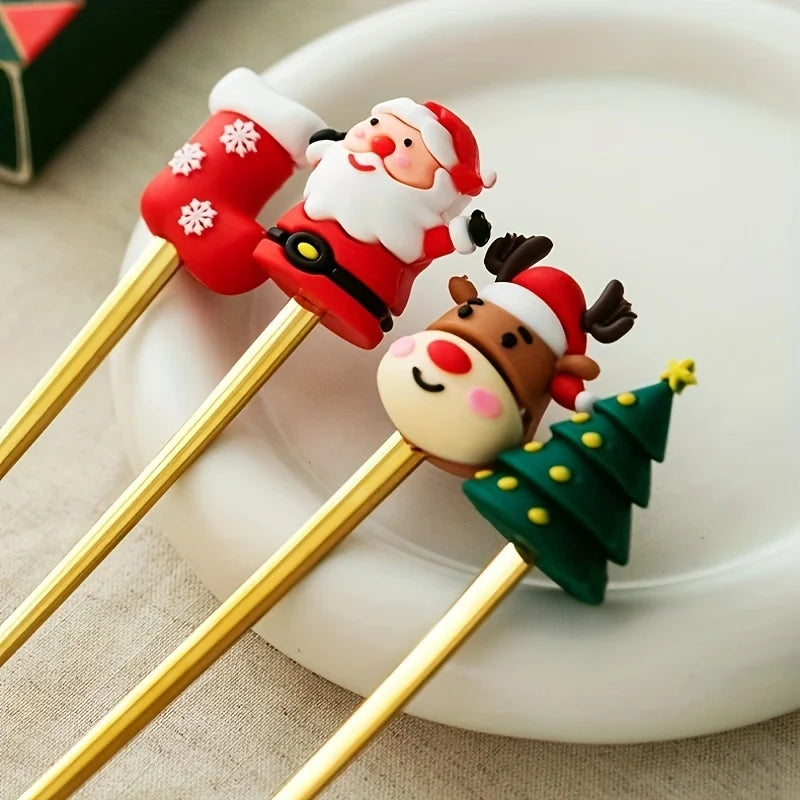 1Set Creative Christmas Fork And Spoon Set Stainless Steel Tableware Coffee Tea Dessert Forks And Spoons Gift Set