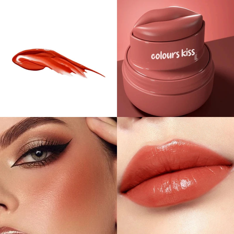 Lip And Cheek 2-in-1 Balm, Round Jar High Gloss Moisturizing Lip Gloss Long-lasting Moisturizing Multicolor Cheek Cream
