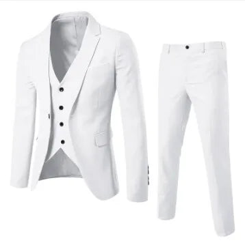 Spring Autumn New Fashion Men's Trendy Slim Business Solid Color 3 Pieces of Suits Sets Single Greasted Blazers Waistcoat Pants