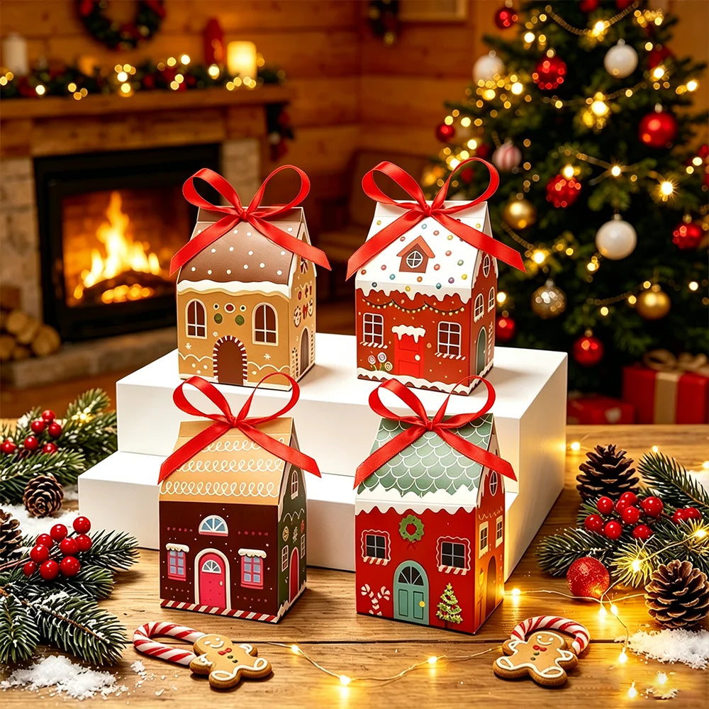 24pcs Christmas Advent Calendar Gift Boxes House Shape Treat Box with Number Stickers Ribbon Present Packaging Boxes 